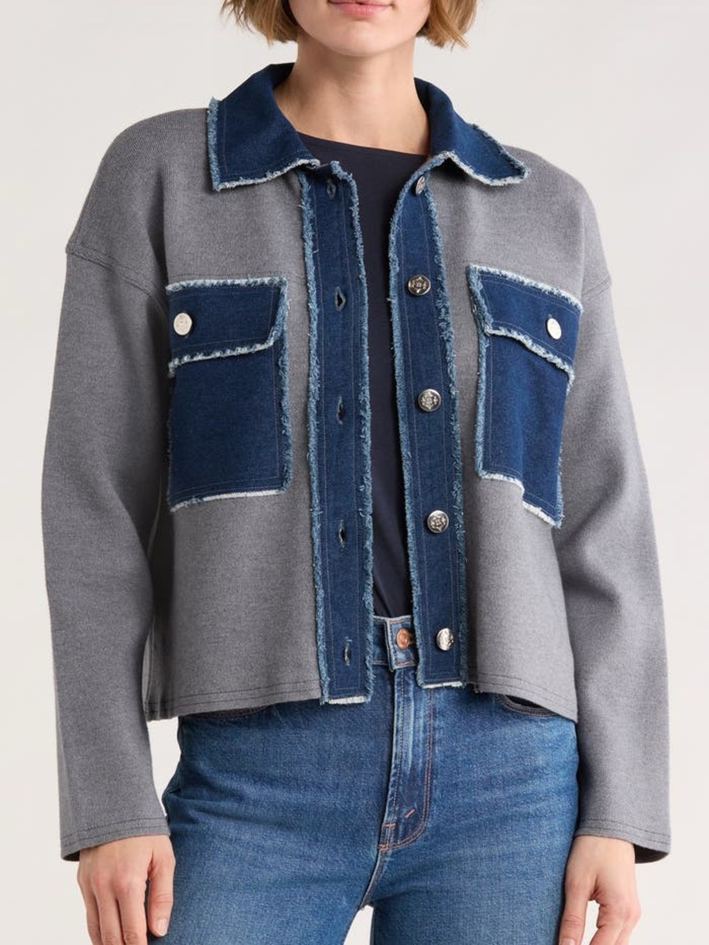 NWT Nanette Lepore Mixed Media Denim Sweater